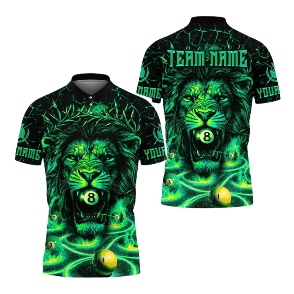 Custom Lion 8 Ball Billiard Polo Shirt For Men, Custom Lion Billiard Team Shirts BIE0048