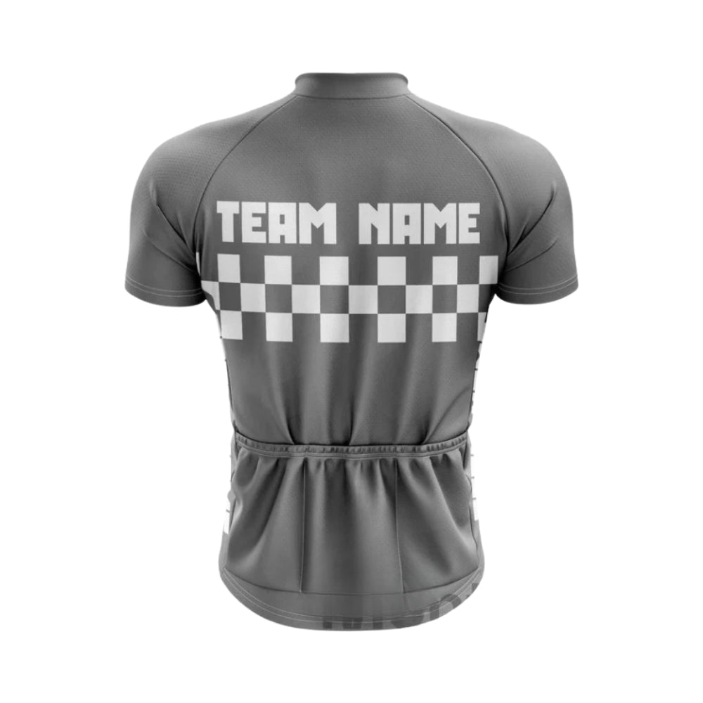 Custom Grey Checkered Short Sleeve Cycling Jersey For Men, Custom Team Cycling Jerseys CG0501