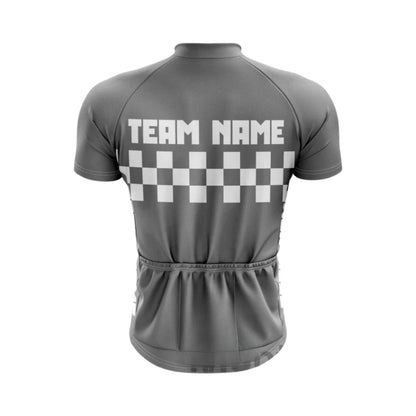 Custom Grey Checkered Short Sleeve Cycling Jersey For Men, Custom Team Cycling Jerseys CG0501