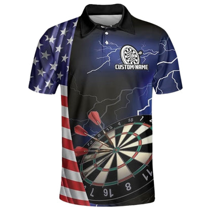 Custom USA Flag Thunder Darts Polo Shirt For Mens, Custom Patriotic Darts Shirts For Team DZ0019