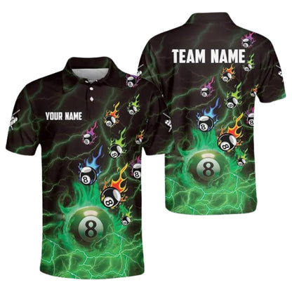Custom Flame 8 Ball Billiard Polo Shirt For Mens, Custom Flame Billiard Team Shirts BIZ0166
