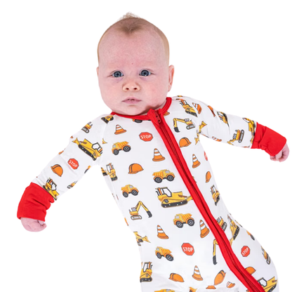 Excavation Constructor Baby Convertible Romper Zipper, Construction Convertible Romper For Baby BB0437