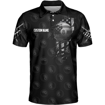 Custom American Flag 8 Ball Billiard Men Polo Shirt, Custom Patriotic Billiard Shirts For Team BIZ0082