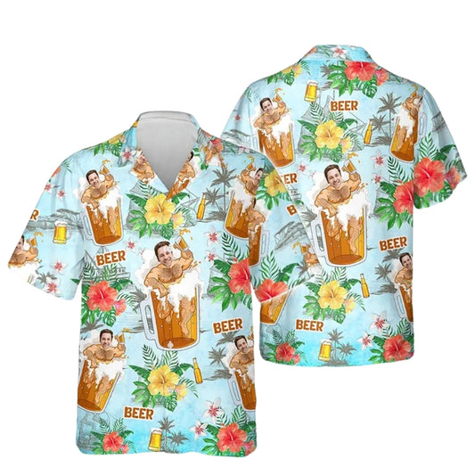 Custom Face Beer Tropical Hawaiian Shirt For Men, Custom Funny Photo Beer Hawaiian Shirt HE0258