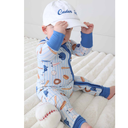 Baseball Blue Baby Convertible Zipper Romper, Baseball Baby Boy Romper Convertible BB0836