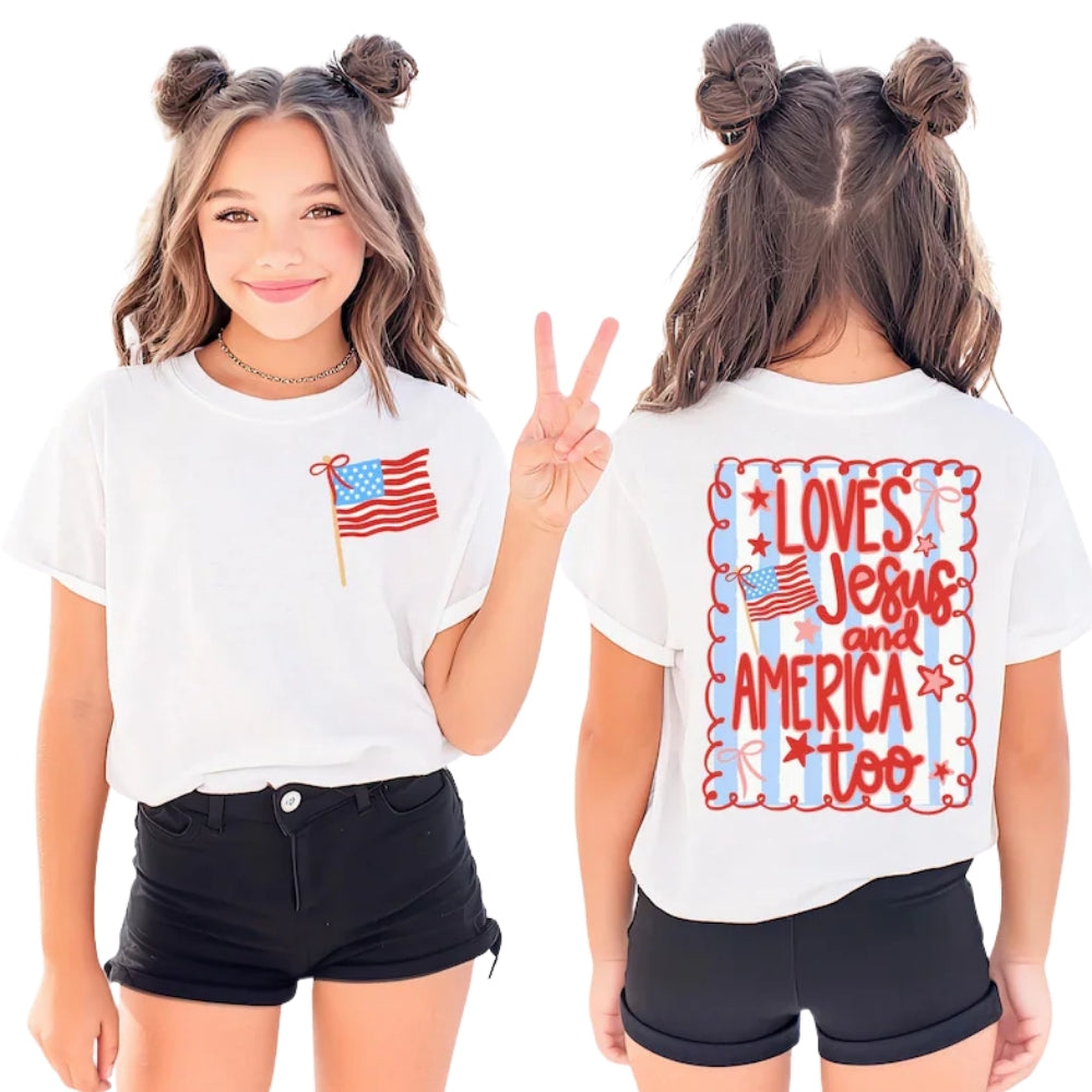 Loves Jesus And America Too Famiy Matching T Shirts For 4th of July, Christian Fourth Of July Family Shirts ET0988