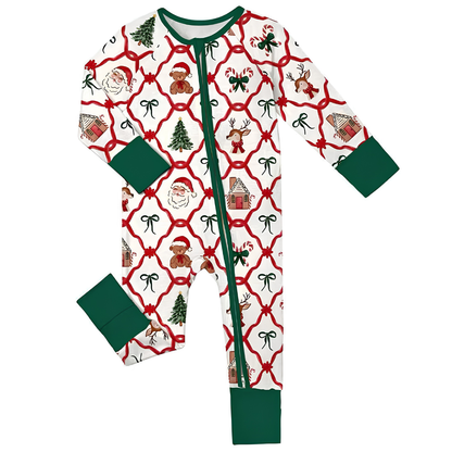 Santa Xmas Green White Baby Convertible Zippy Romper, Christmas Romper Convertible For Baby BB0615