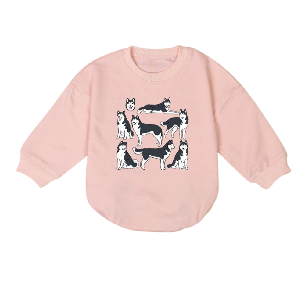 Husky Dog Baby Romper Sweatshirt, Husky Sweatshirt Baby Romper For Dog Lover BB0481