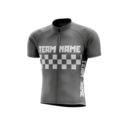 Custom Grey Checkered Short Sleeve Cycling Jersey For Men, Custom Team Cycling Jerseys CG0501