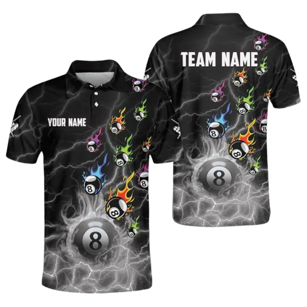 Custom Flame 8 Ball Billiard Polo Shirt For Mens, Custom Flame Billiard Team Shirts BIZ0166