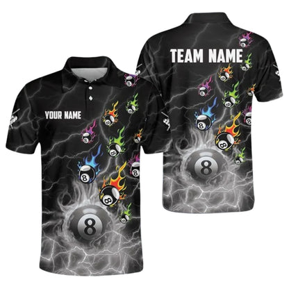 Custom Flame 8 Ball Billiard Polo Shirt For Mens, Custom Flame Billiard Team Shirts BIZ0166