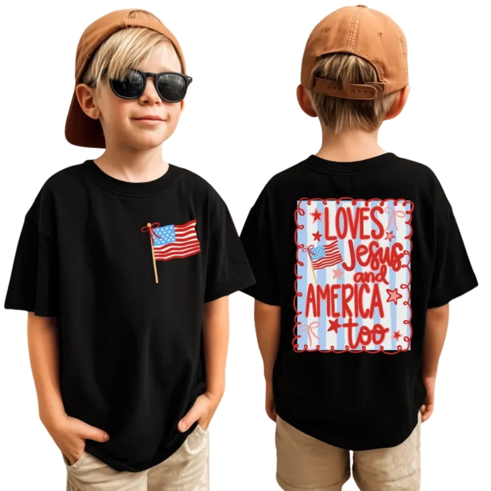 Loves Jesus And America Too Famiy Matching T Shirts For 4th of July, Christian Fourth Of July Family Shirts ET0988