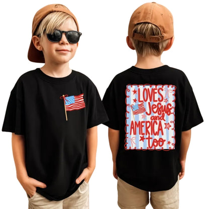 Loves Jesus And America Too Famiy Matching T Shirts For 4th of July, Christian Fourth Of July Family Shirts ET0988