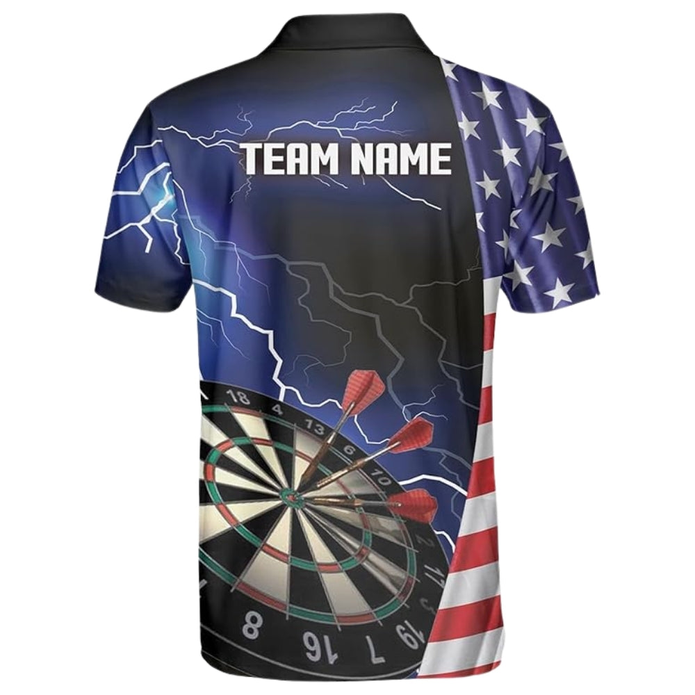 Custom USA Flag Thunder Darts Polo Shirt For Mens, Custom Patriotic Darts Shirts For Team DZ0019