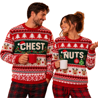 Chest And Nuts Couple Ugly Christmas Sweatshirt, Funny Matching Christmas Sweater For His And Her 2D1165