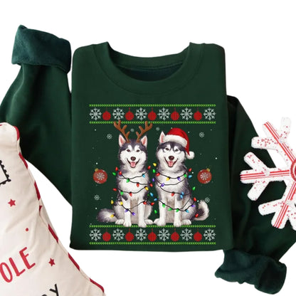 Husky Christmas Light Sweatshirt, Xmas Sweatshirt For Dog Lover 2D0641