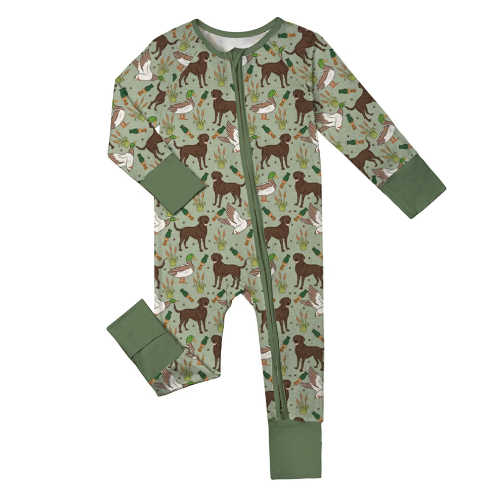 Mallard Duck And Dog Hunting Baby Convertible Zippy Romper, Hunting Baby Romper Convertible BB0438
