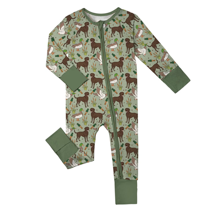Mallard Duck And Dog Hunting Baby Convertible Zippy Romper, Hunting Baby Romper Convertible BB0438
