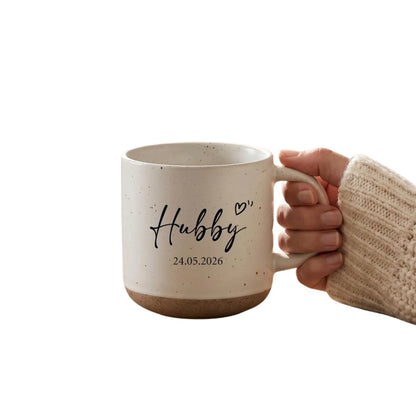 Wifey And Hubby Custom Date Wedding Pottery Mug, Custom Mug For Bride Groom WD0320