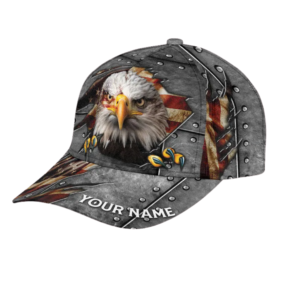 Custom Name Eagle US Flag 3D Baseball Cap, Custom American Patriotic Caps Hats CP0136