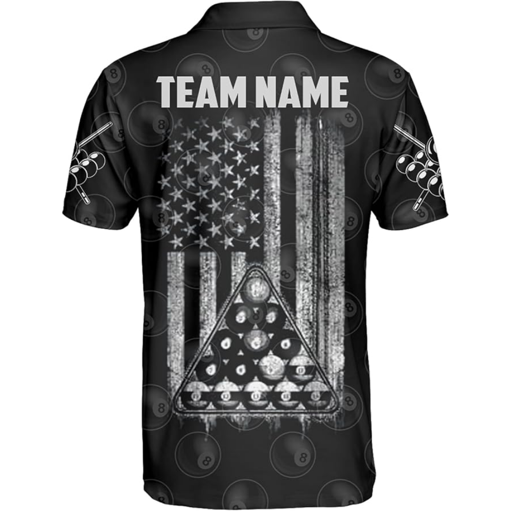 Custom American Flag 8 Ball Billiard Men Polo Shirt, Custom Patriotic Billiard Shirts For Team BIZ0082