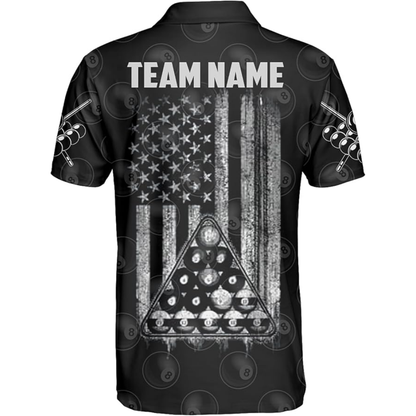 Custom American Flag 8 Ball Billiard Men Polo Shirt, Custom Patriotic Billiard Shirts For Team BIZ0082