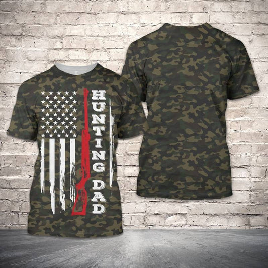3D All Over Printing Shirt For Father, Hunting Dad In Usa Flag Background Tee 3D For Dad TO0099