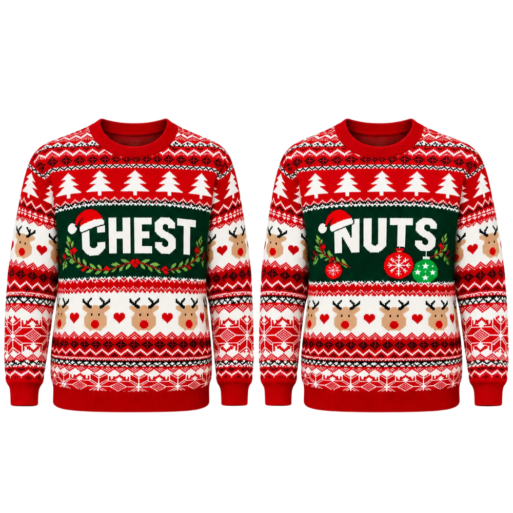 Chest And Nuts Couple Ugly Christmas Sweatshirt, Funny Matching Christmas Sweater For His And Her 2D1165
