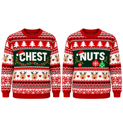 Chest And Nuts Couple Ugly Christmas Sweatshirt, Funny Matching Christmas Sweater For His And Her 2D1165