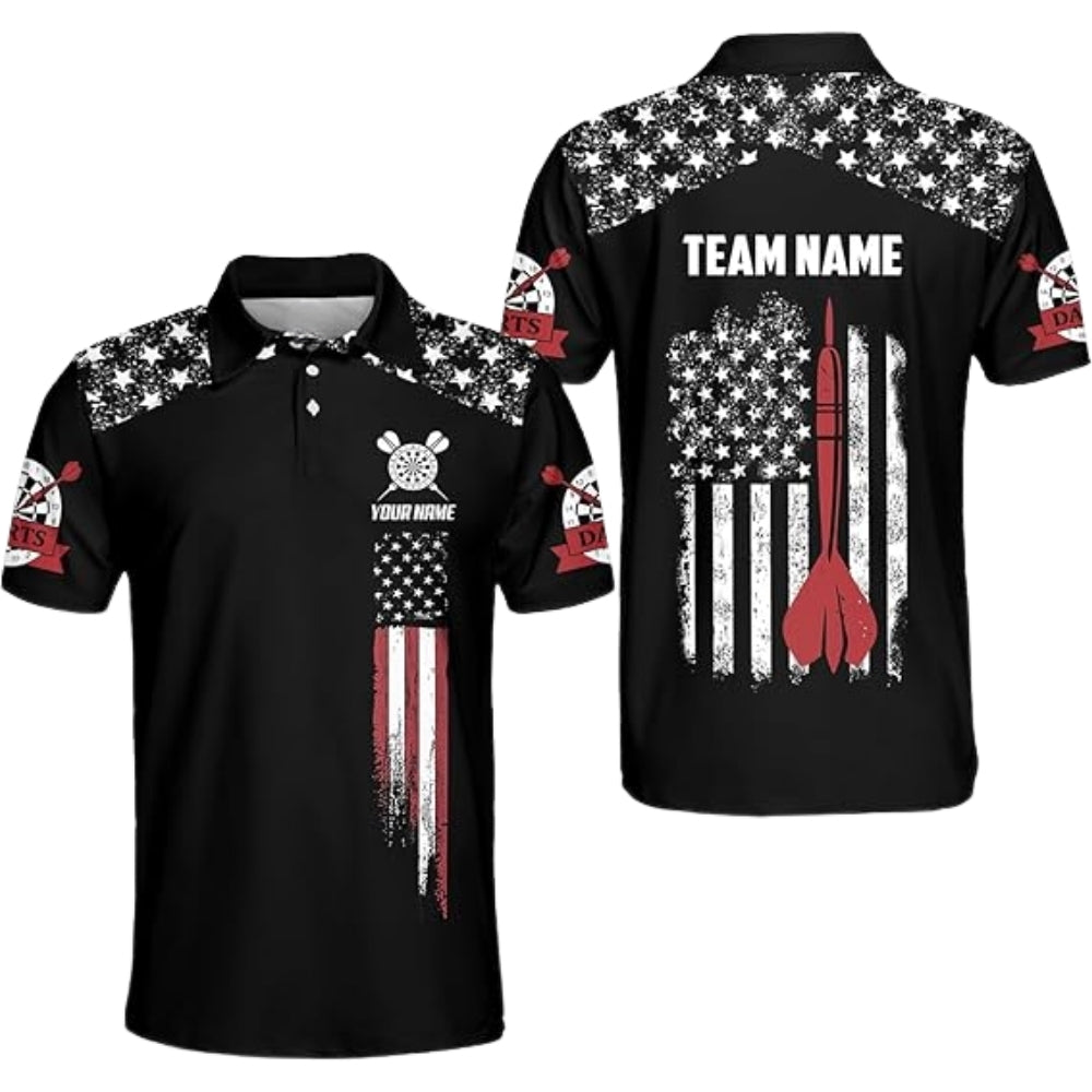 Custom USA Flag Dart Polo Shirt For Men, Custom Patriotic Darts Team Shirts DZ0018