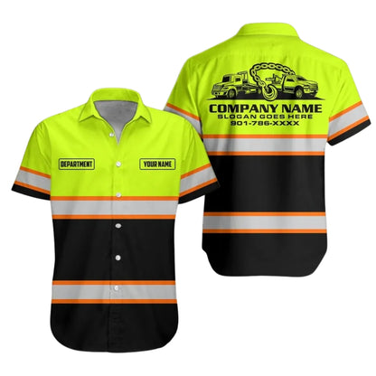 Personalized Tow Truck Work Hawaiian Shirt For Men, Custom Towing Mechanic Shirts Uniforms HE0288