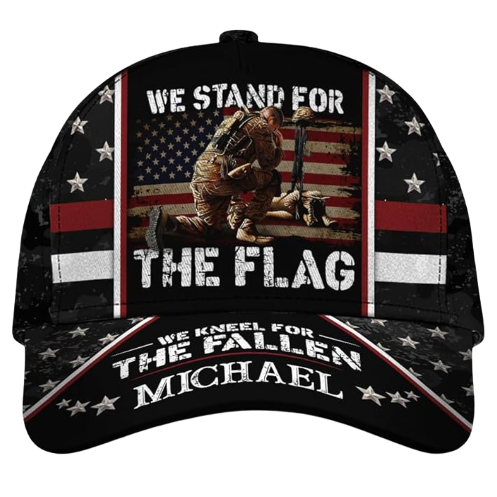 We Stand For The Flag We Kneel For The Fallen USA Flag Custom 3D Printed Baseball Cap, Custom Proud US Military Cap For Veteran Day CP0517