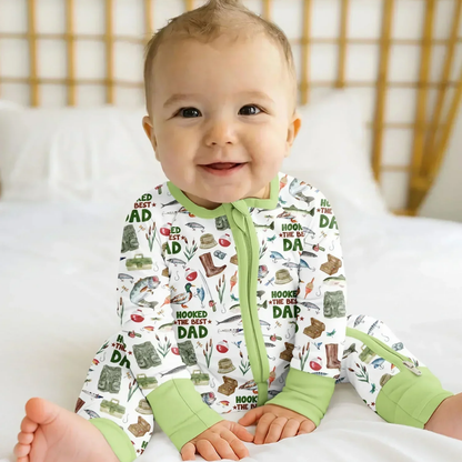 Hooked The Best Dad Baby Romper Convertible Zippy, Fishing Lover Baby Convertible Romper BB0897
