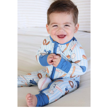 Baseball Blue Baby Convertible Zipper Romper, Baseball Baby Boy Romper Convertible BB0836