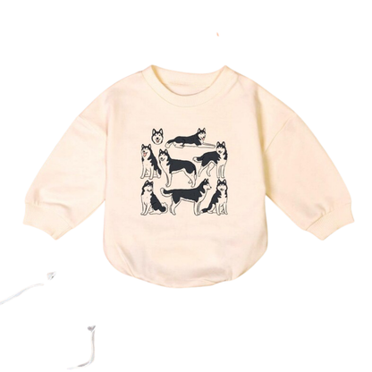 Husky Dog Baby Romper Sweatshirt, Husky Sweatshirt Baby Romper For Dog Lover BB0481
