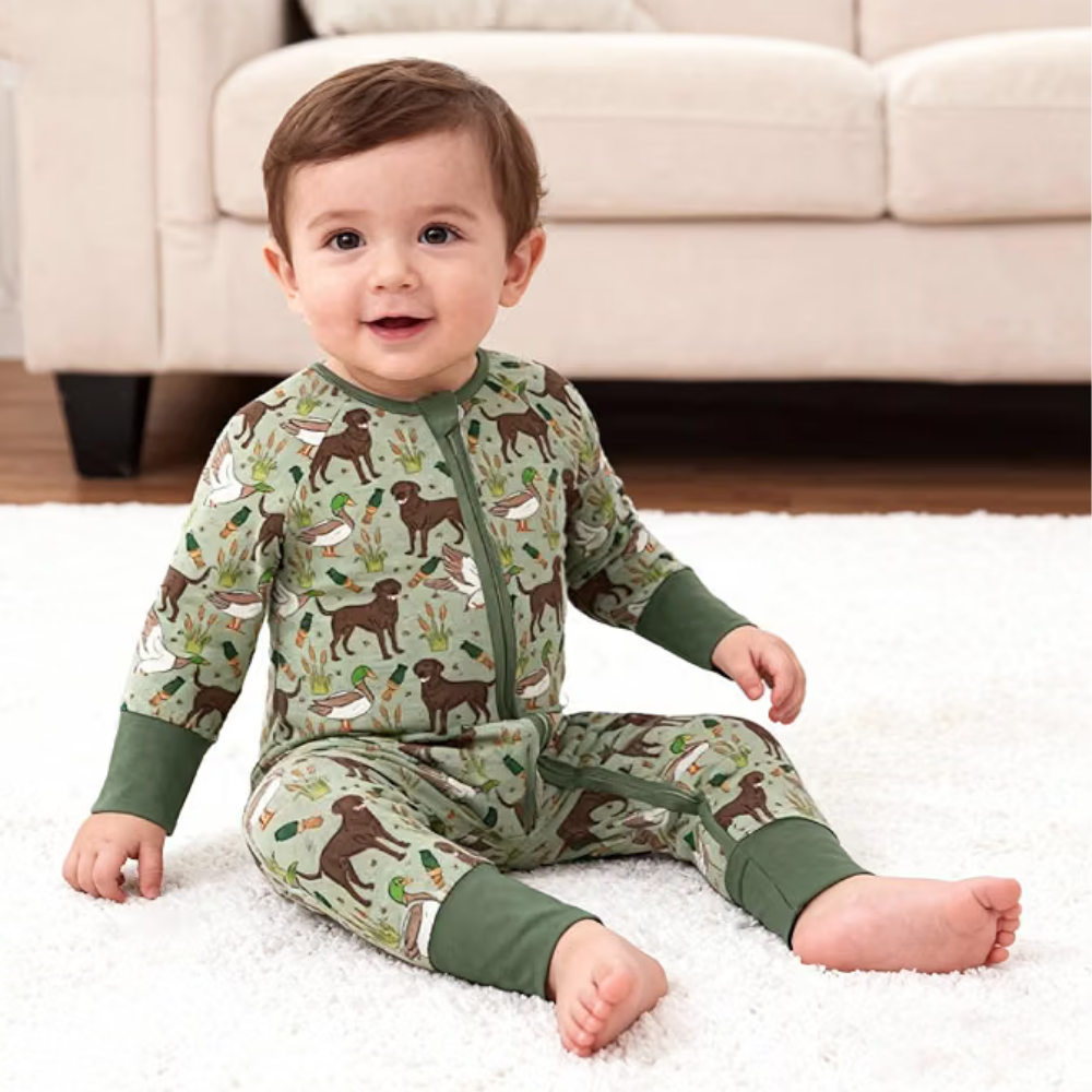Mallard Duck And Dog Hunting Baby Convertible Zippy Romper, Hunting Baby Romper Convertible BB0438