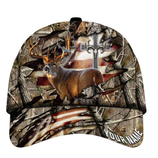 Custom Cross America Deer Hunting 3D Baseball Cap, Custom Deer Hunting Caps CP0341