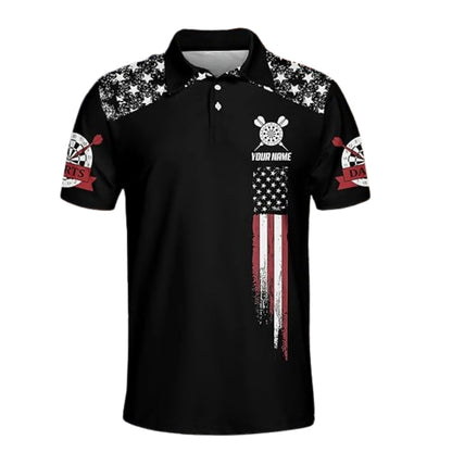 Custom USA Flag Dart Polo Shirt For Men, Custom Patriotic Darts Team Shirts DZ0018