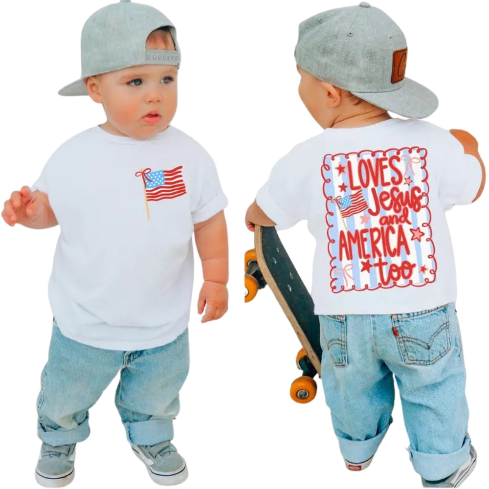 Loves Jesus And America Too Famiy Matching T Shirts For 4th of July, Christian Fourth Of July Family Shirts ET0988
