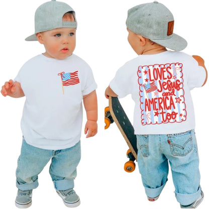 Loves Jesus And America Too Famiy Matching T Shirts For 4th of July, Christian Fourth Of July Family Shirts ET0988