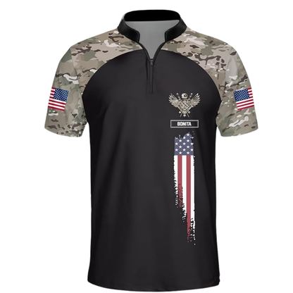 Custom USA Flag Camouflage Billiard Jersey For Men, Custom Camo Patriotic Billiard Team Shirts BIZ0083