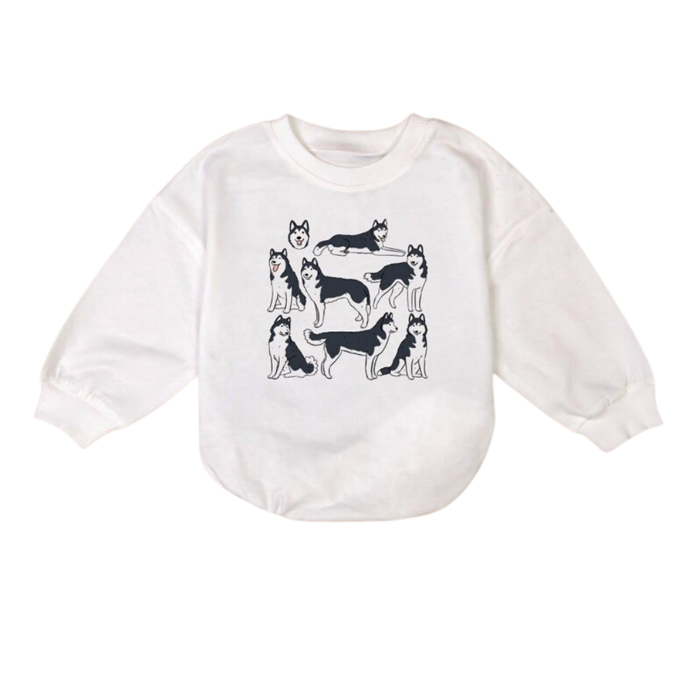 Husky Dog Baby Romper Sweatshirt, Husky Sweatshirt Baby Romper For Dog Lover BB0481