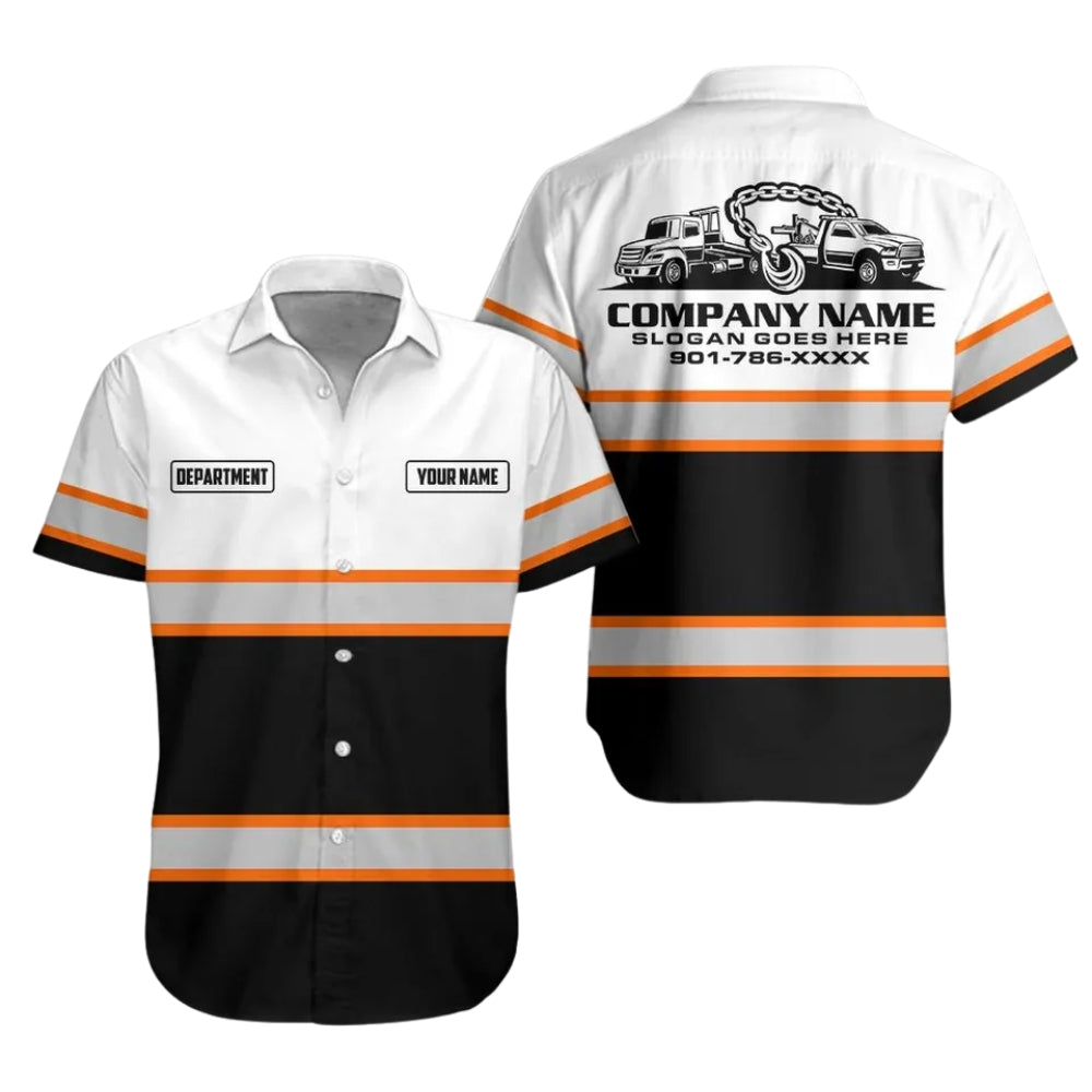 Personalized Tow Truck Work Hawaiian Shirt For Men, Custom Towing Mechanic Shirts Uniforms HE0288