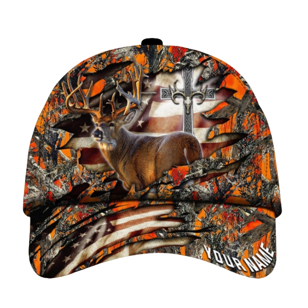 Custom Cross America Deer Hunting 3D Baseball Cap, Custom Deer Hunting Caps CP0341