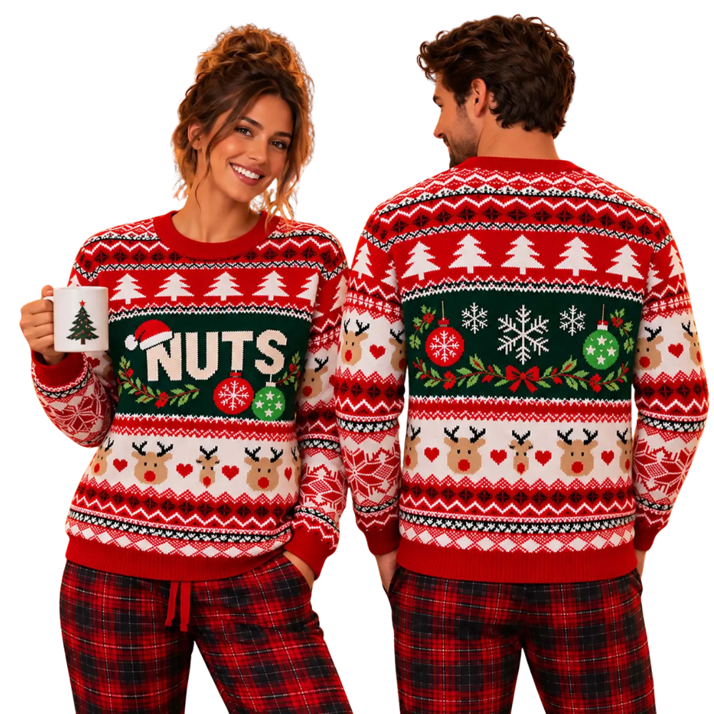 Chest And Nuts Couple Ugly Christmas Sweatshirt, Funny Matching Christmas Sweater For His And Her 2D1165