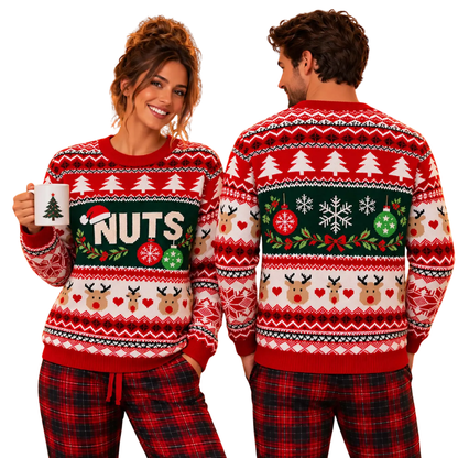 Chest And Nuts Couple Ugly Christmas Sweatshirt, Funny Matching Christmas Sweater For His And Her 2D1165