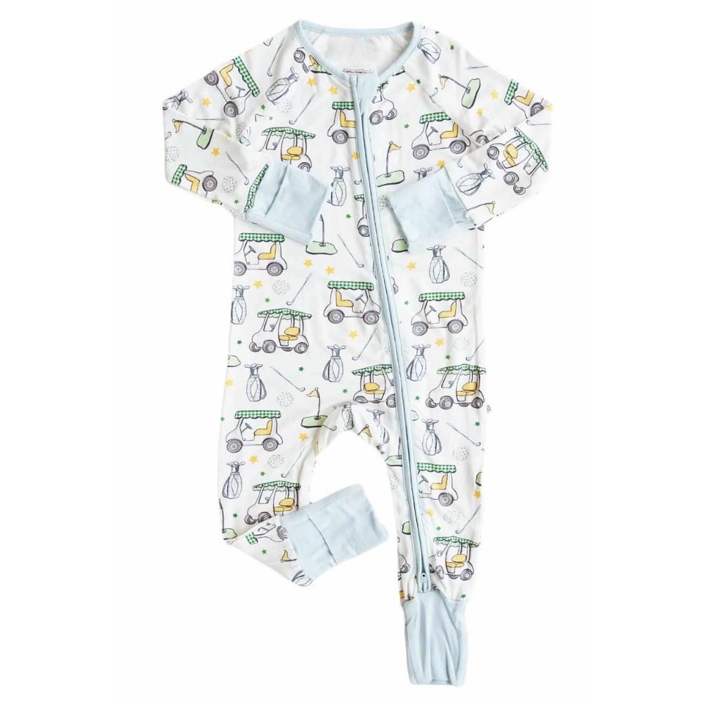 Green Golf Cart Baby Romper Convertible Zipper, Golf Lover Baby Romper Convertible BB0837