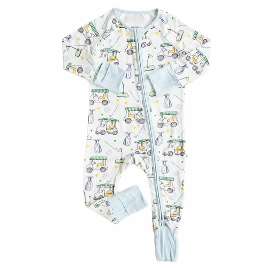Green Golf Cart Baby Romper Convertible Zipper, Golf Lover Baby Romper Convertible BB0837