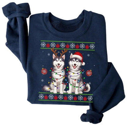Husky Christmas Light Sweatshirt, Xmas Sweatshirt For Dog Lover 2D0641