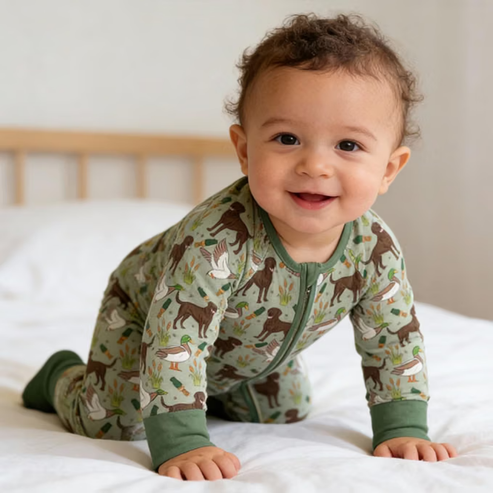 Mallard Duck And Dog Hunting Baby Convertible Zippy Romper, Hunting Baby Romper Convertible BB0438